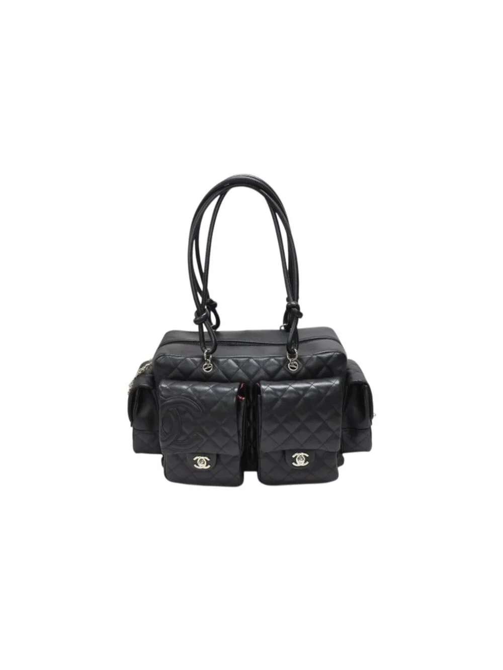 Chanel Cambon Line Multi Pocket Boston Bag Calfskin Black Pink